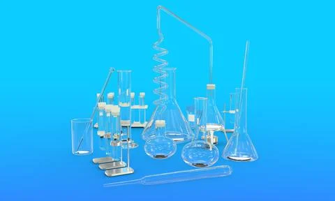 Laboratory test-tubes empty isolated on blue Stock Illustration