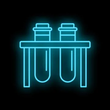Laboratory test tubes glowing neon blue line icon Illustrazione stock
