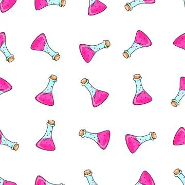 Laboratory test tubes pattern. New beautiful chemical glassware with a substance Stock Illustration