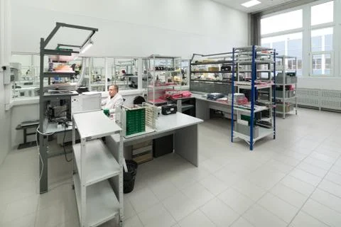 Laboratory for testing and adjustment of electronic equipment. Stock Photos
