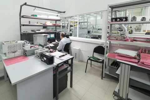 Laboratory for testing and adjustment of electronic equipment. 스톡 사진