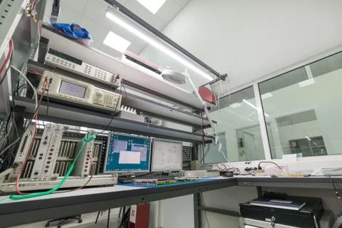 Laboratory for testing and adjustment of electronic equipment. 스톡 사진