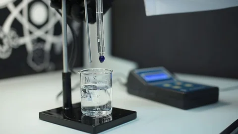 Laboratory testing of chemical reagents. Stock Footage 127777768