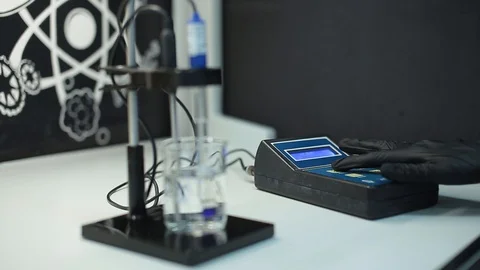 Laboratory testing of chemical reagents. Stock Footage 127777996