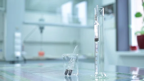 Laboratory testing of chemical reagents. Stock Footage 127778042
