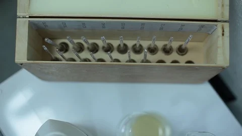 Laboratory testing of chemical reagents. Stock Footage 127778074
