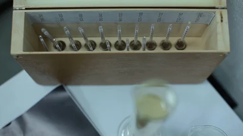 Laboratory testing of chemical reagents. Stock Footage 127778212