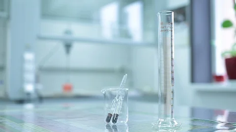 Laboratory testing of chemical reagents. Stock Footage 127778258