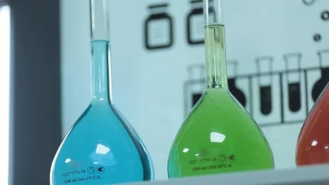 Laboratory testing of chemical reagents. Stock Footage 127778365