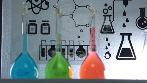 Laboratory testing of chemical reagents. Stock Footage 127778435