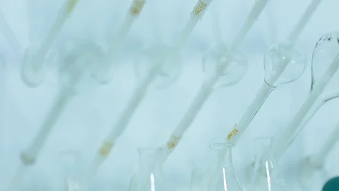 Laboratory testing of chemical reagents. Stock Footage 127778483