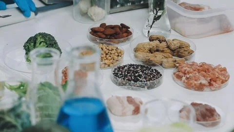 Laboratory testing of different food products. Selective focus.. Stock Footage 319817196