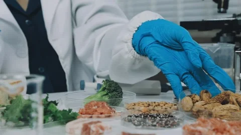 Laboratory testing of different food products. Selective focus.. Stock Footage 319817207