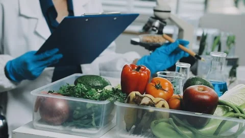 Laboratory testing of different food products. Selective focus.. Stock Footage 319817213