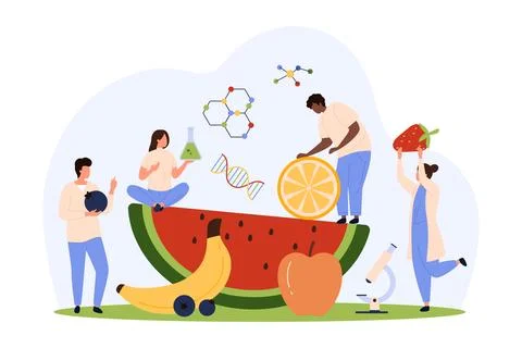 Laboratory tests of fruit quality and safety control by tiny people with イラスト素材