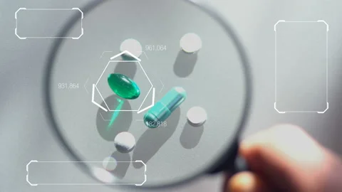 Laboratory tests. Pills lying on the table. Close-up on medicines Stock Footage 86416292