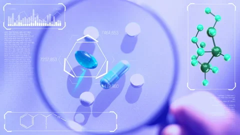 Laboratory tests. Pills lying on the table. Close-up on medicines Stock Footage 86417495