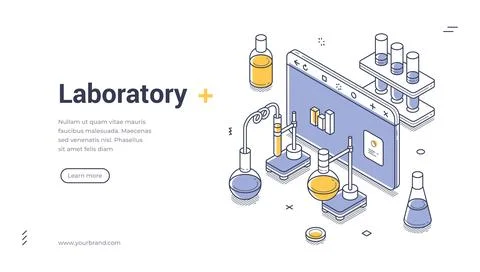 Laboratory web banner. Isometric vector illustration for science landing page Stock Illustration