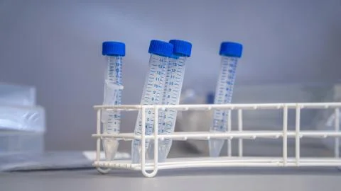 Laboratory work. Tubes for cell splitting at the sterile bank. Stock Photos