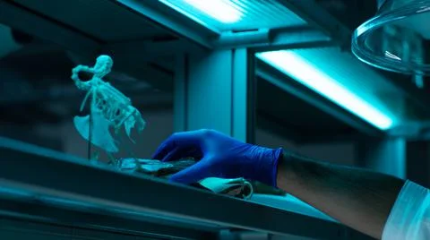Laboratory Worker Getting Ready to Examine and Clean a Skeleton Stock-Fotos