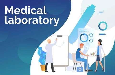 Laboratory workers drawing graphs and working with tubes vector 스톡 일러스트