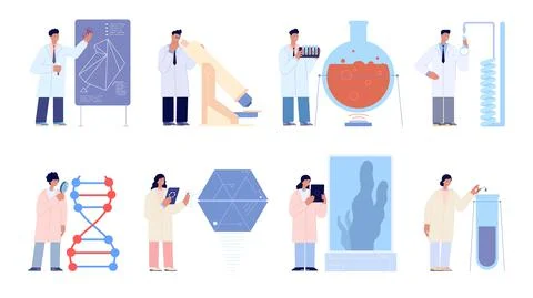Laboratory workers. Engineer researcher, scientist work with lab equipment 스톡 일러스트