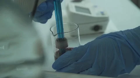 Laboratory working process. Testing natural juice made of fruit Stock Footage 153027876