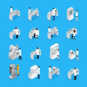 Laboratory Works Icon Set Stock Illustration