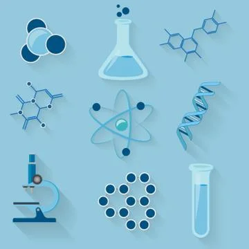 Laboratory workspace elements vector icons. Illustrazione stock