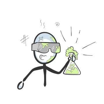 Laboratoty experiment went wrong. Chemist holding flask. Solution explosion.  Stock Illustration