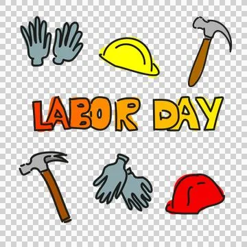 LaborDayWorkGlovesHammerHelmet Stock Illustration