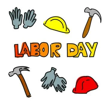 LaborDayWorkGlovesHammerHelmet Stock Illustration