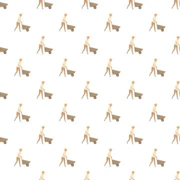 Laborer pushing wheelbarrow seamless repeating pattern Ilustración de archivo