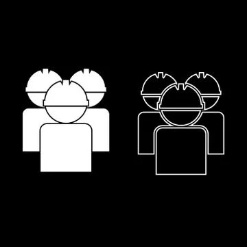 Labors group workers in helmet icon set white color illustration flat style s Stock Illustration