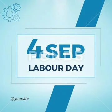 Labour day 4 september date with industrial gears illustration PSD Template