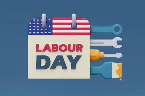 Labour day with calendar, Construction tools and equipment.3d rendering Stock Illustration