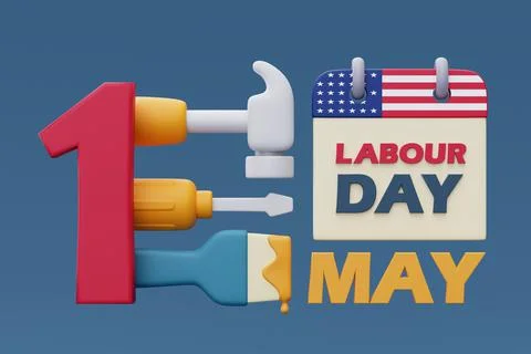 Labour day with calendar, Construction tools and equipment.3d rendering Illustrazione stock