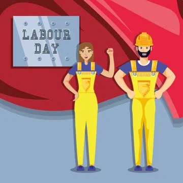 Labour day celebration with construction workers Stock Illustration
