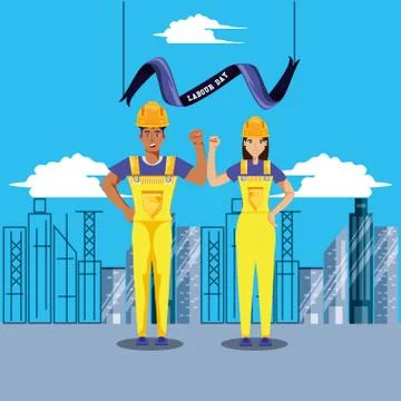 Labour day celebration with construction workers Stock Illustration
