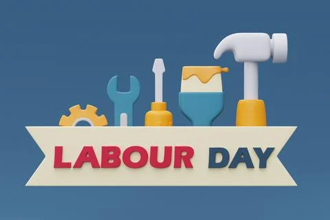 Labour day with Construction tools and equipment.3d rendering Stock Illustration