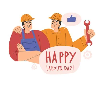 Labour Day with Happy Man Engineer in Helmet with Wrench Vector Illustration 스톡 일러스트