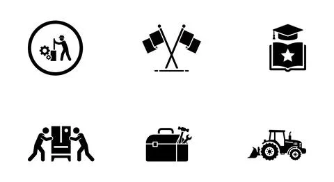 Labour Day vector illustration set, flat design symbols, scalable graphics Stock Illustration