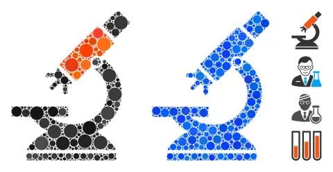 Labs Microscope Mosaic Icon of Spheric Items Illustrazione stock