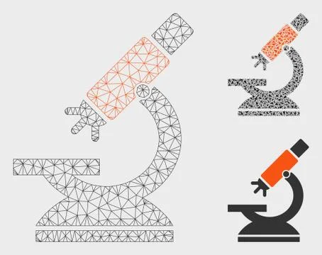 Labs Microscope Vector Mesh 2D Model and Triangle Mosaic Icon 스톡 일러스트
