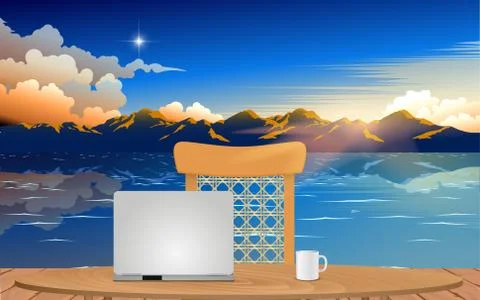 Labtop on the wooden table Stock Illustration