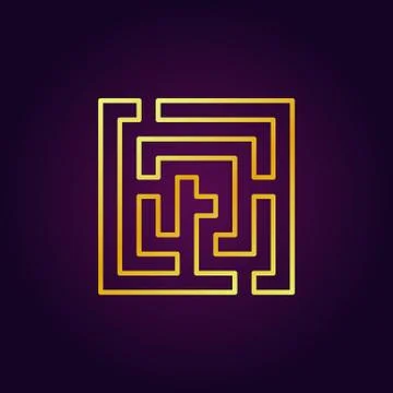 Labyrinth abstract gold icon Stock Illustration