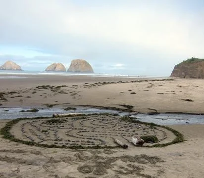 Labyrinth on the beach Stock Photos