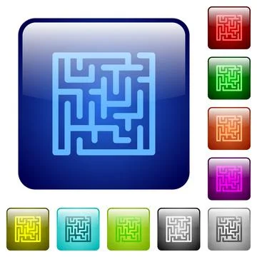 Labyrinth color square buttons Stock Illustration