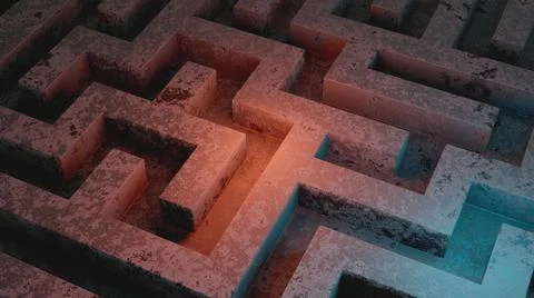Labyrinth concept, abstract grunge background, maze game, dark colors Stock Illustration