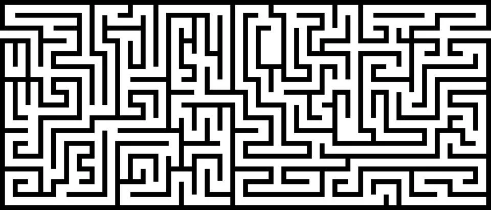 Labyrinth with entry and exit. Line maze game. Medium complexity. Vector  Stock Illustration